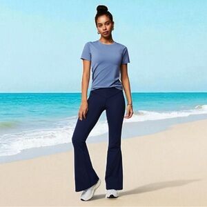 NIB Fabletics Oasis PureLuxe High-Waisted Crossover Flare Leggings Navy S Tall